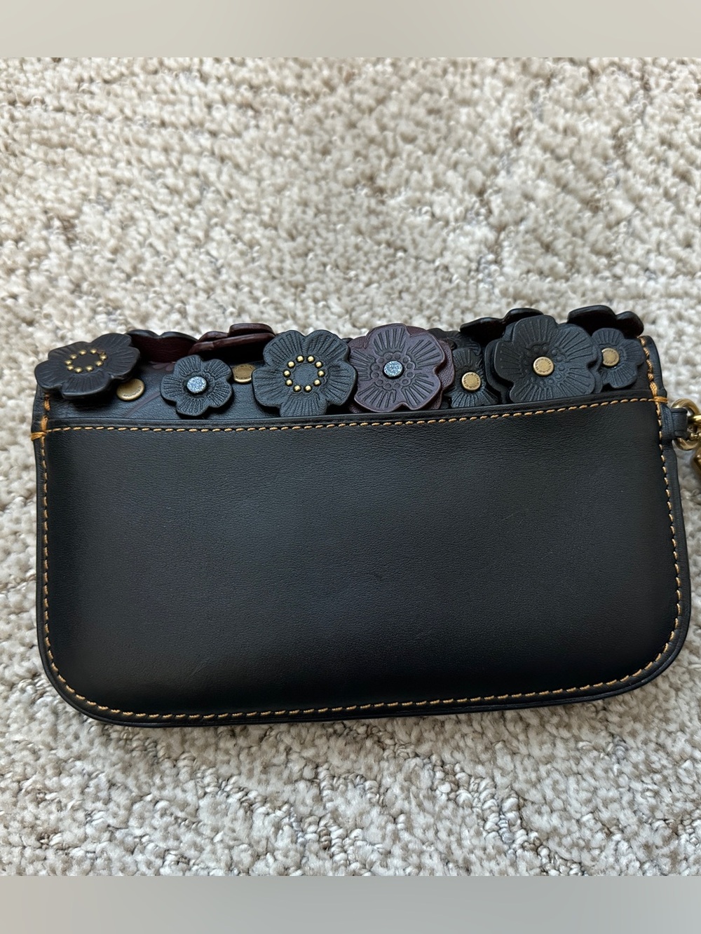 Coach Leather Floral Wristlet Pouch - Black - Picture 3 of 12